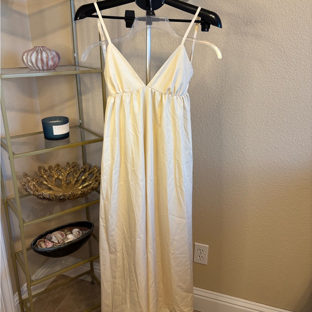 Cream Satin Look Maxi Dress Open Back Spaghetti Strap Boho